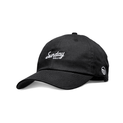 Front shot of matte black dad golf hat