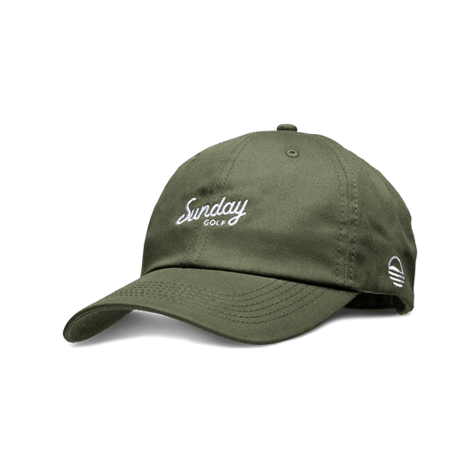Front shot of olive green dad golf hat