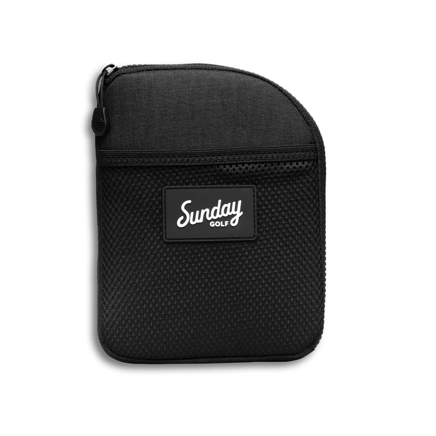 Front shot of matte black nickel bag valuables pouch that can be paired with golf bag