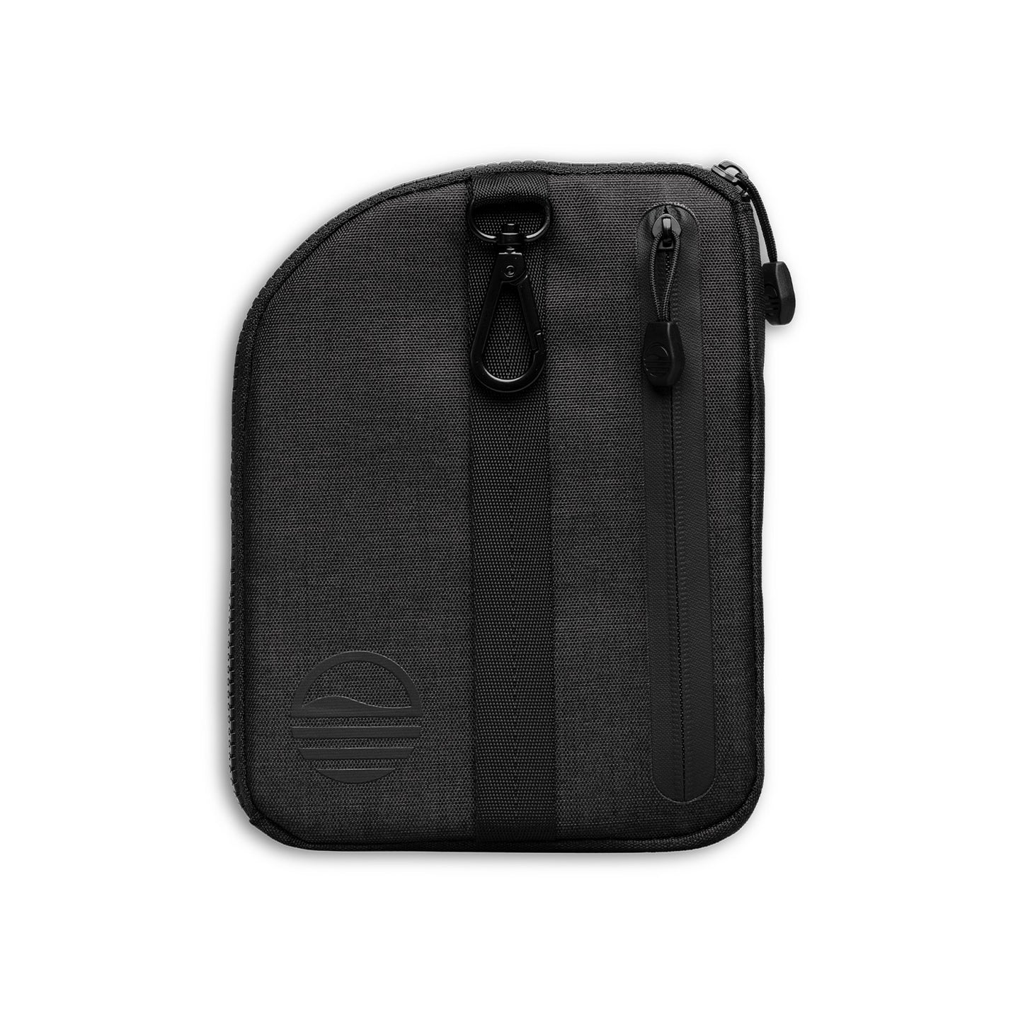 Rear view of matte black nickel bag valuables pouch that can be paired with golf bag