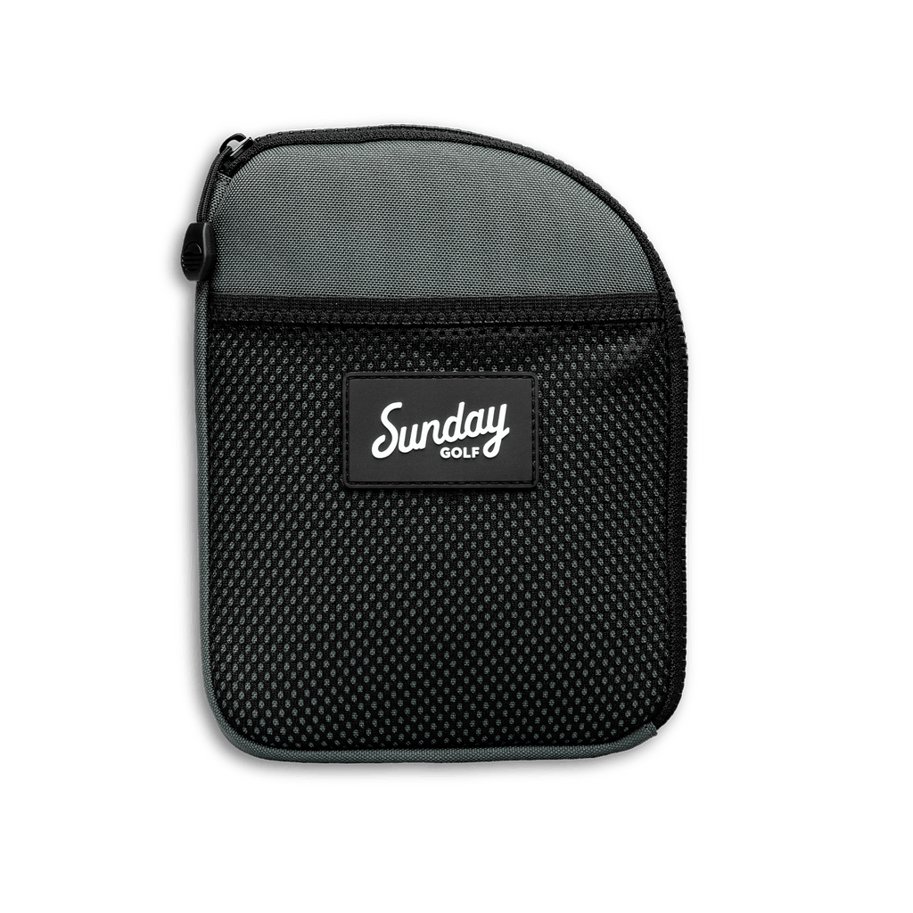 Front shot of midnight green nickel bag valuables pouch that can be paired with golf bag