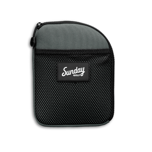 Front shot of midnight green nickel bag valuables pouch that can be paired with golf bag