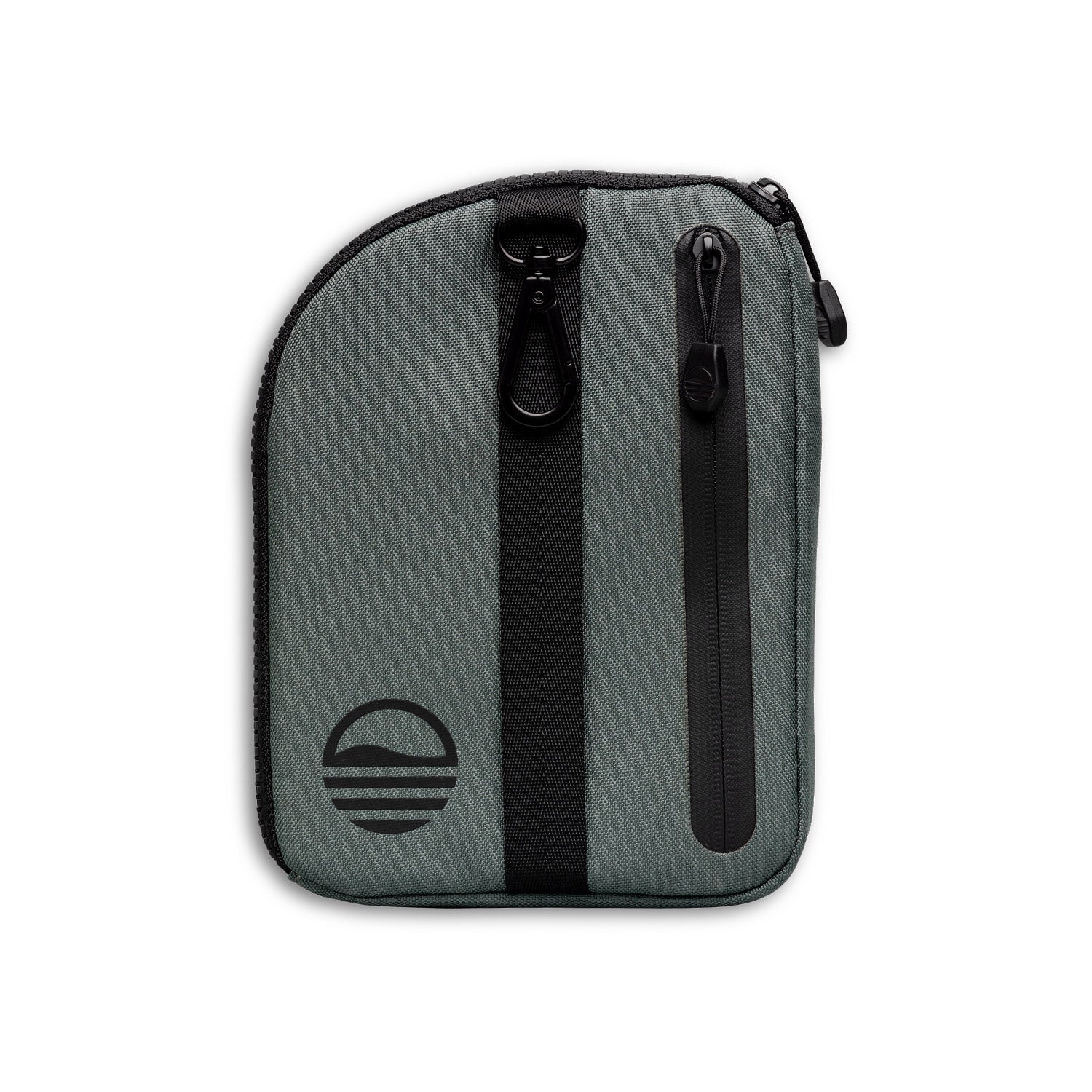 Rear view of midnight green nickel bag valuables pouch that can be paired with golf bag