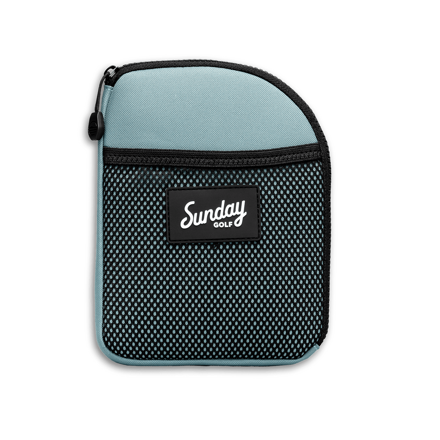 Front shot of seafoam green nickel bag valuables pouch that can be paired with golf bag