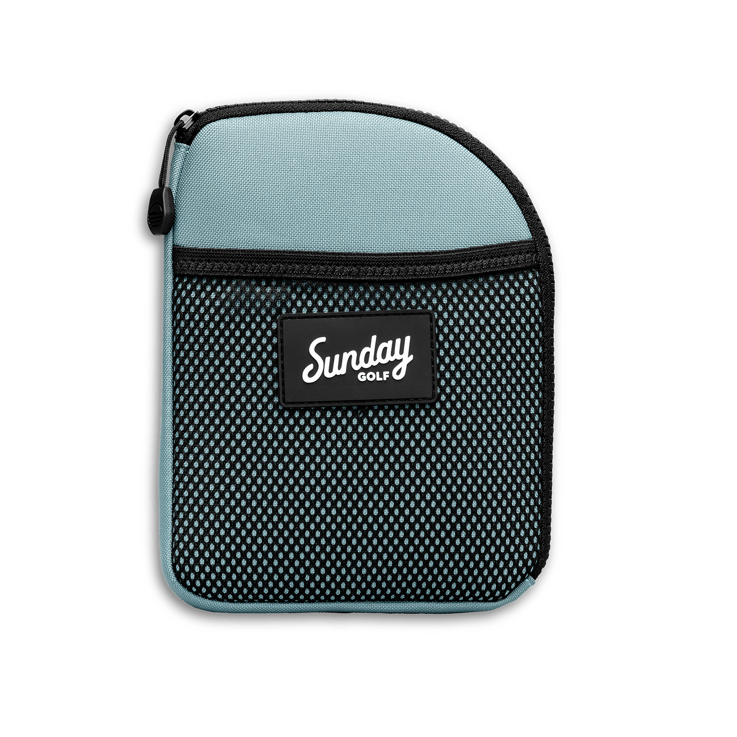 Front shot of seafoam green nickel bag valuables pouch that can be paired with golf bag