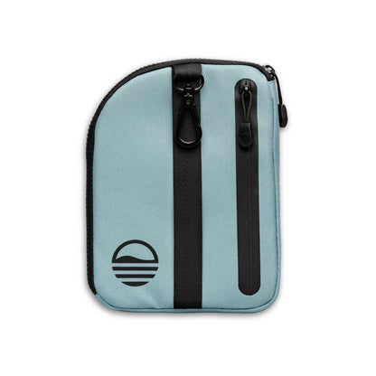 Rear view of seafoam green nickel bag valuables pouch that can be paired with golf bag