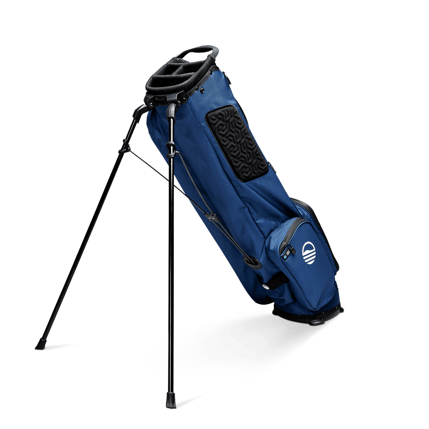 A full shot of standing El Camino golf bag in cobalt blue facing backward