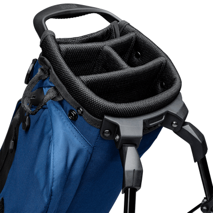 A close up top view of a cobalt blue El Camino golf bag's 4 way divider