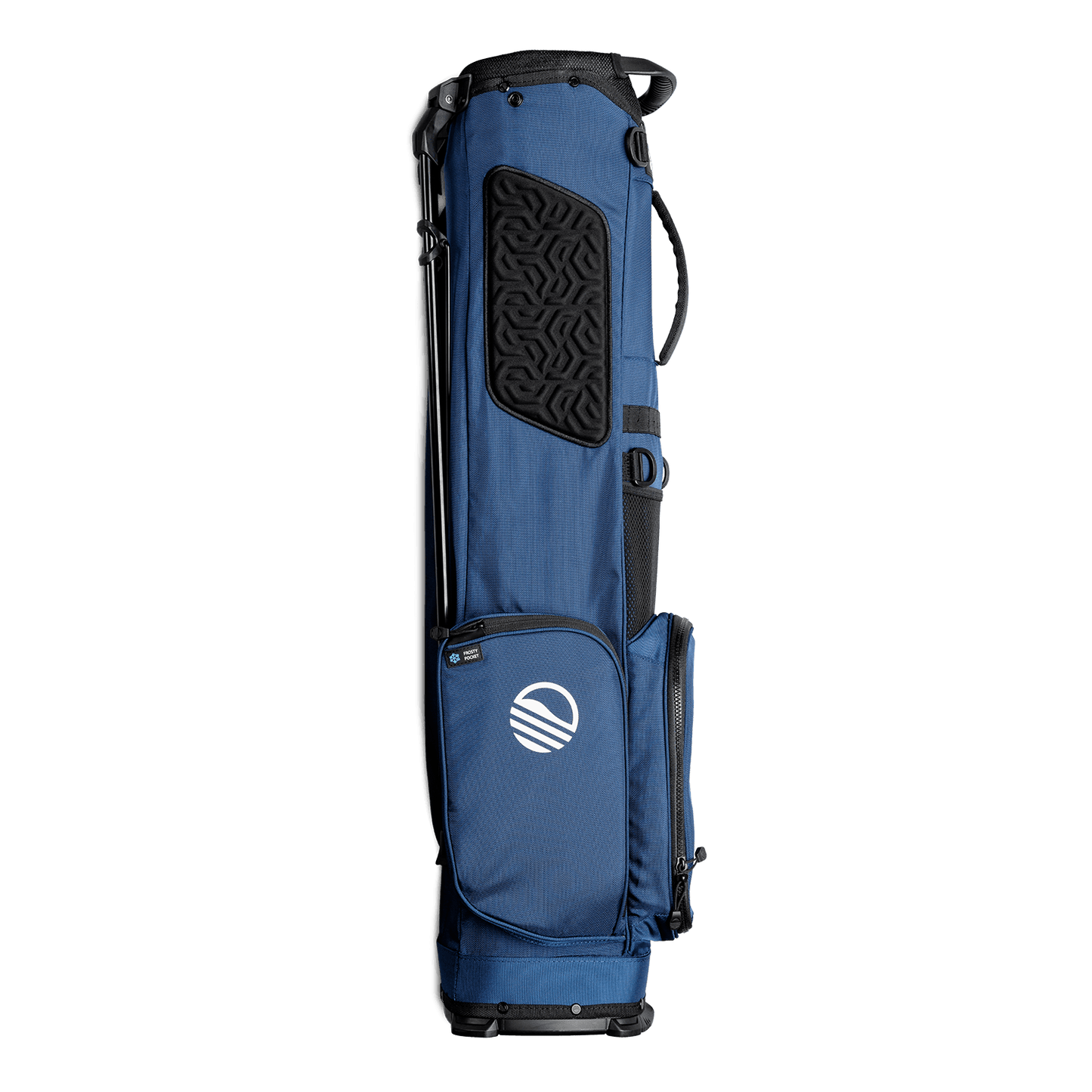 Side view of the hip panel on El Camino golf bag in cobalt blue