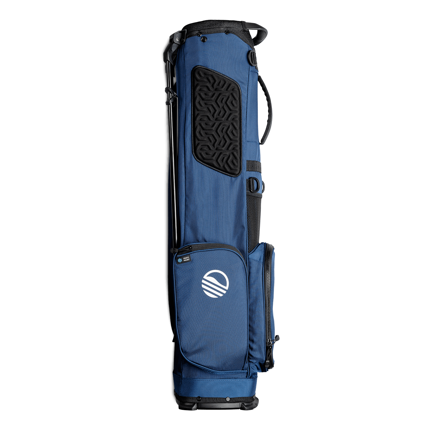 Side view of the hip panel on El Camino golf bag in cobalt blue