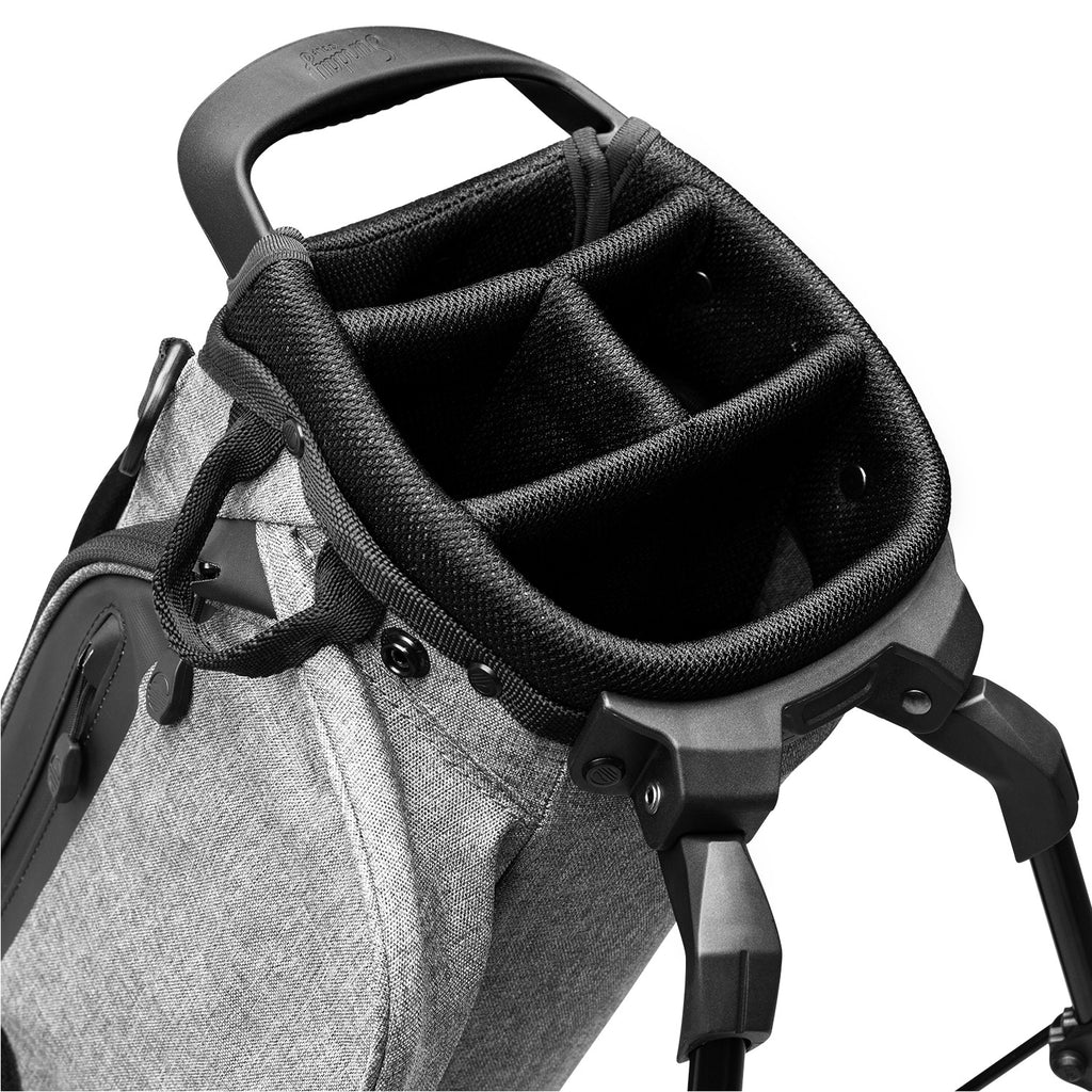 A close up top view of a heather gray El Camino golf bag's 4 way divider