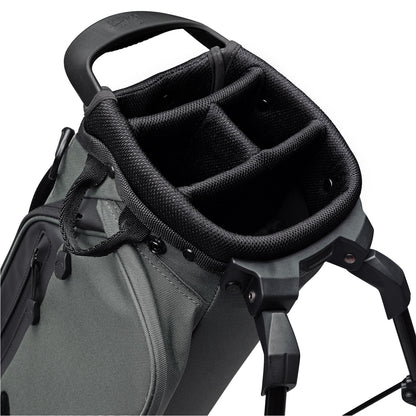 A close up top view of a midnight green El Camino golf bag's 4 way divider