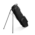 A full shot of El Camino S-Class golf bag in black vegan leather material facing backward with a stand