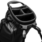A close up top view shot of El Camino S-Class golf bag's 4-way divider in black vegan leather material