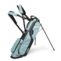 Seafoam El Camino golf Bag by Sunday Golf showing double cross carrying strap and stand legs