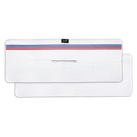 white El Clasico golf towel by Sunday Golf with red and blue pinstripe across top horizontal 