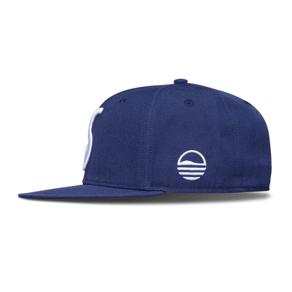 Side view of navy pro fit golf hat