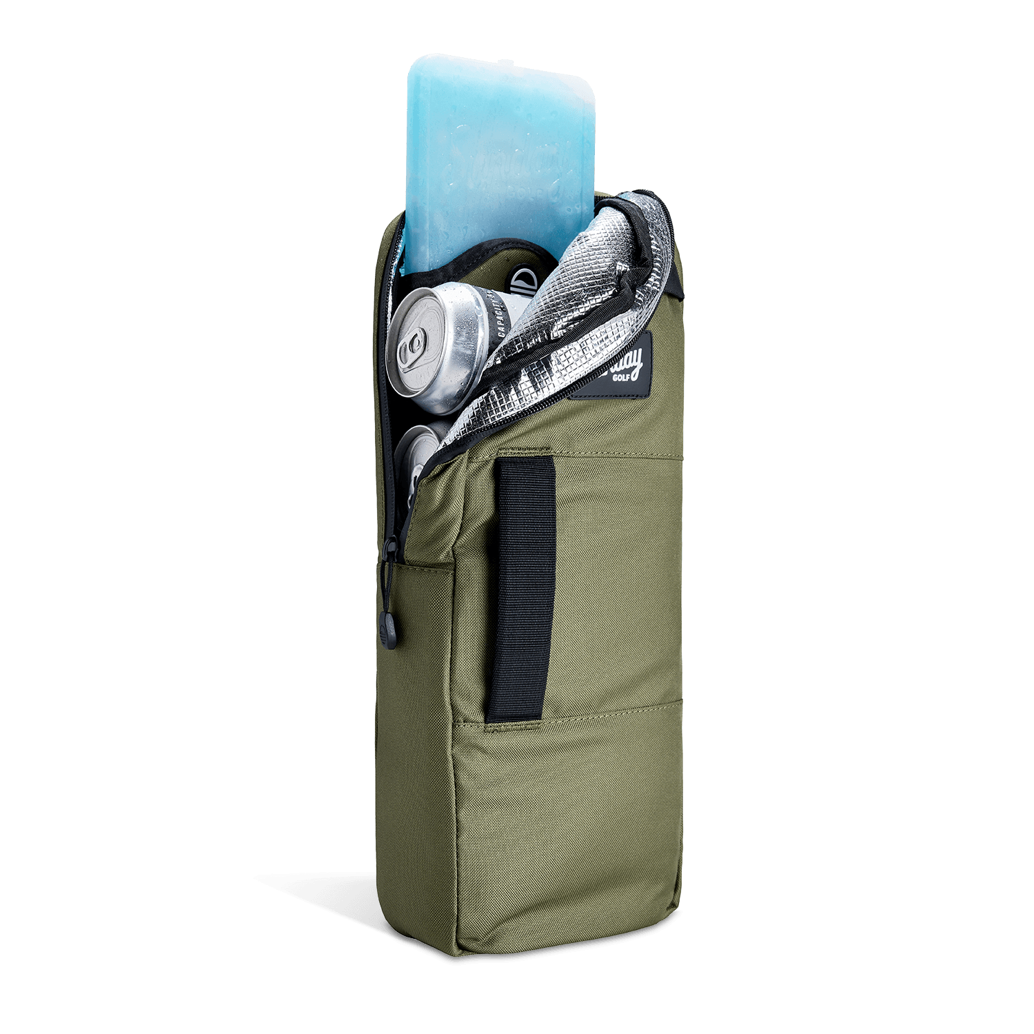 Iceberg golf ice cooler pack inside Big Frosty pack and canned drinks