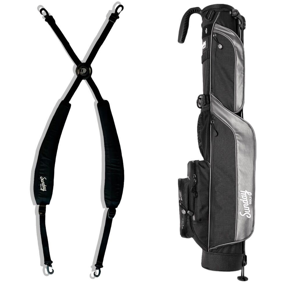double carrying strap next to loma XL golf bag