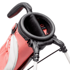 A close up top view of a coral Loma golf bag’s 2-way divider