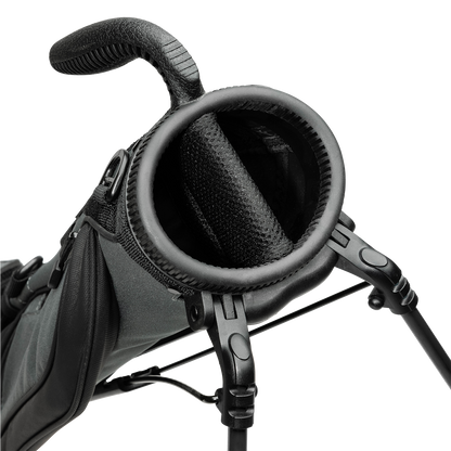 A close up top view of a midnight green Loma golf bag’s 2-way divider