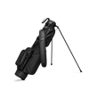 A full front shot of standing Loma S-Class golf bag in black vegan leather with double strap