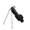 A full shot of standing Loma S-Class golf bag in black vegan leather facing backward