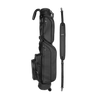 A full shot of Loma S-Class golf bag in black vegan leather laying flat sideways beside its single strap