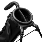 A close up top view of a black vegan leather Loma S-Class golf bag's full-length divider