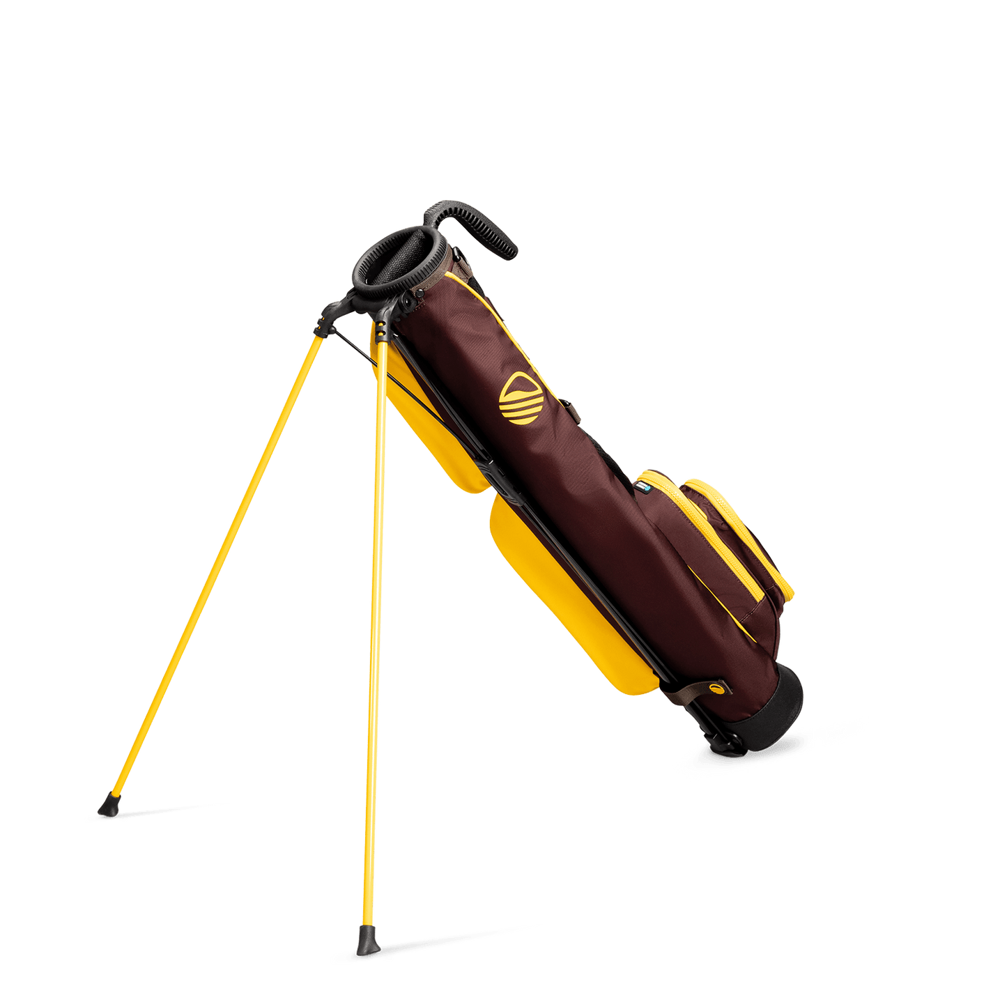 A full shot of standing Loma golf bag in friars brown facing backward