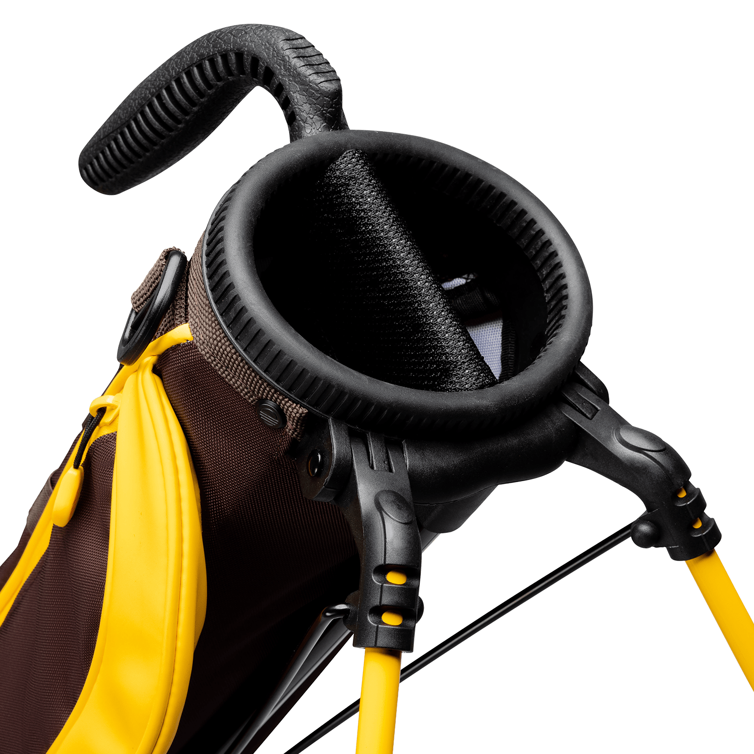 A close up top view of a friars brown Loma golf bag’s 2-way divider