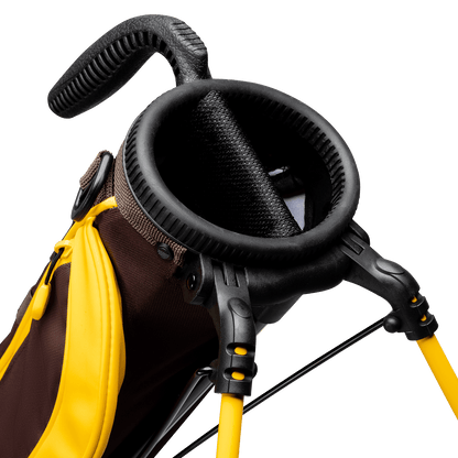 A close up top view of a friars brown Loma golf bag’s 2-way divider