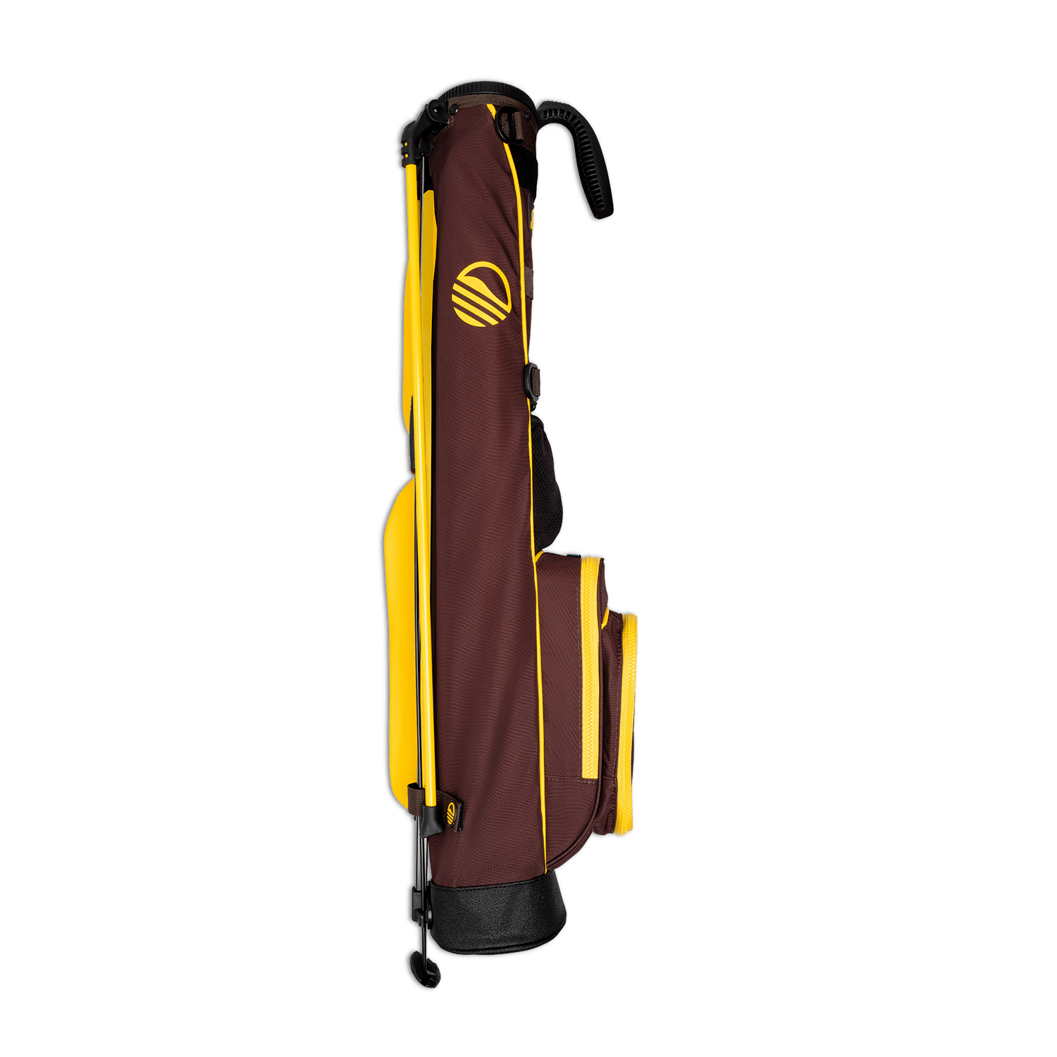 Side view of the hip panel on Loma golf bag in friars brown