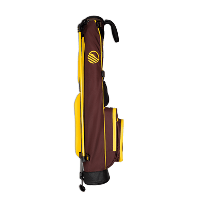 Side view of the hip panel on Loma golf bag in friars brown