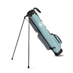 A full shot of standing Loma golf bag in seafoam facing backward