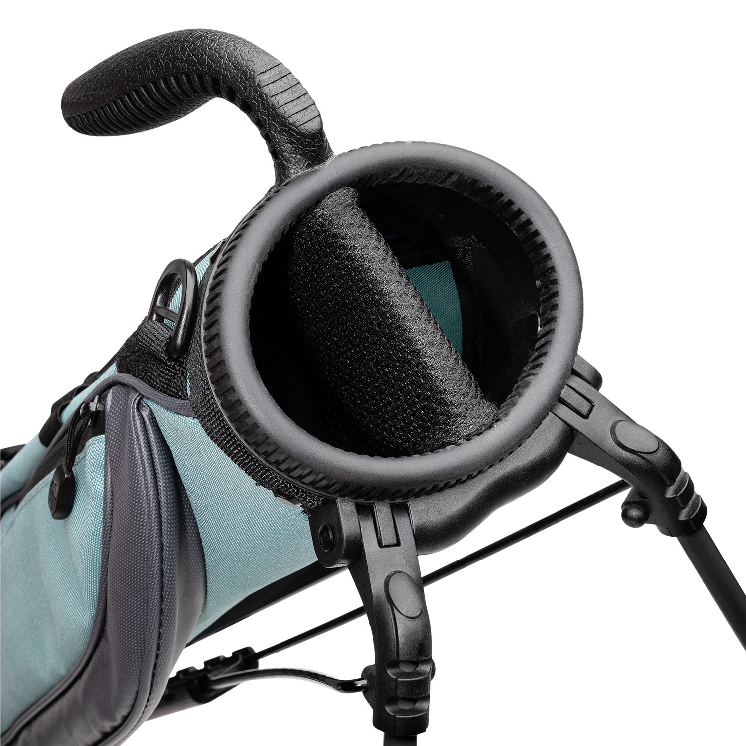 A close up top view of a seafoam Loma golf bag’s 2-way divider