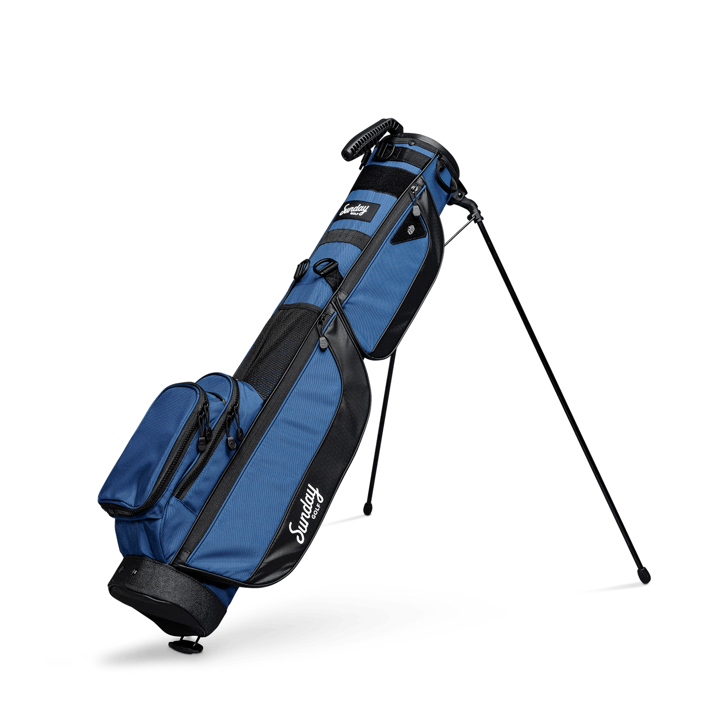 A full shot of standing Loma XL golf bag in cobalt blue facing to the front