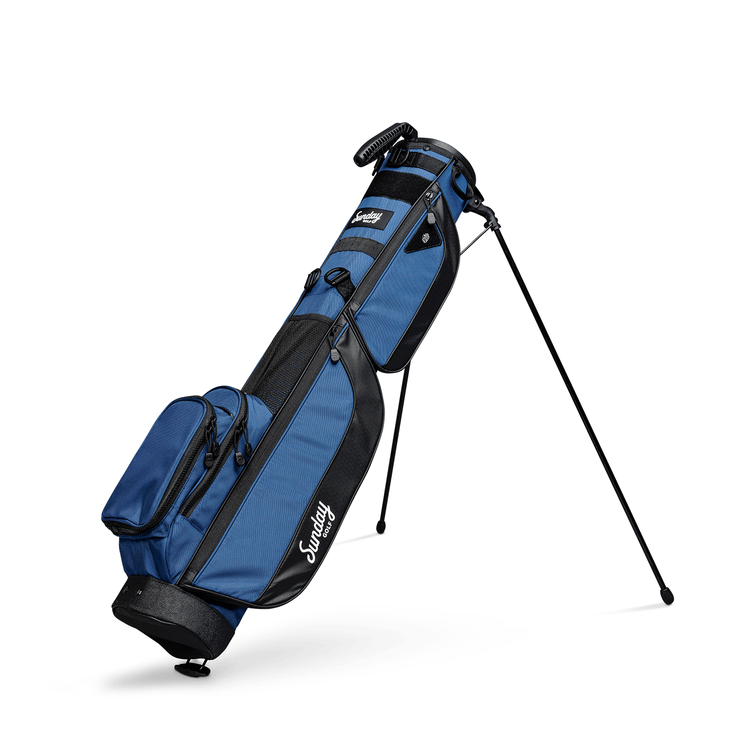A full shot of standing Loma XL golf bag in cobalt blue facing to the front