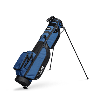 A full shot of standing Loma XL golf bag in cobalt blue facing to the front