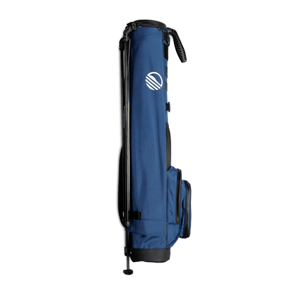 Side view of the hip panel on Loma XL golf bag in cobalt blue