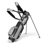 A full front shot of standing Loma XL golf bag in heather gray with double strap