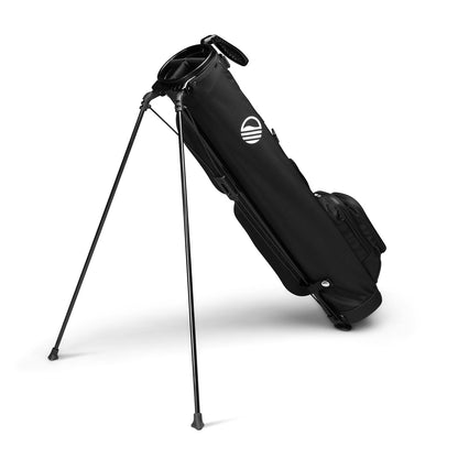 A full shot of standing Loma XL golf bag in matte black facing backward