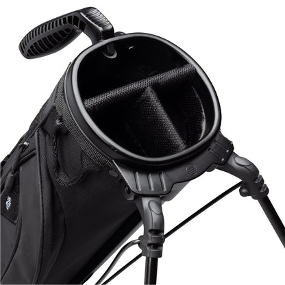A close up top view of a matte black Loma XL golf bag's 3-way divider