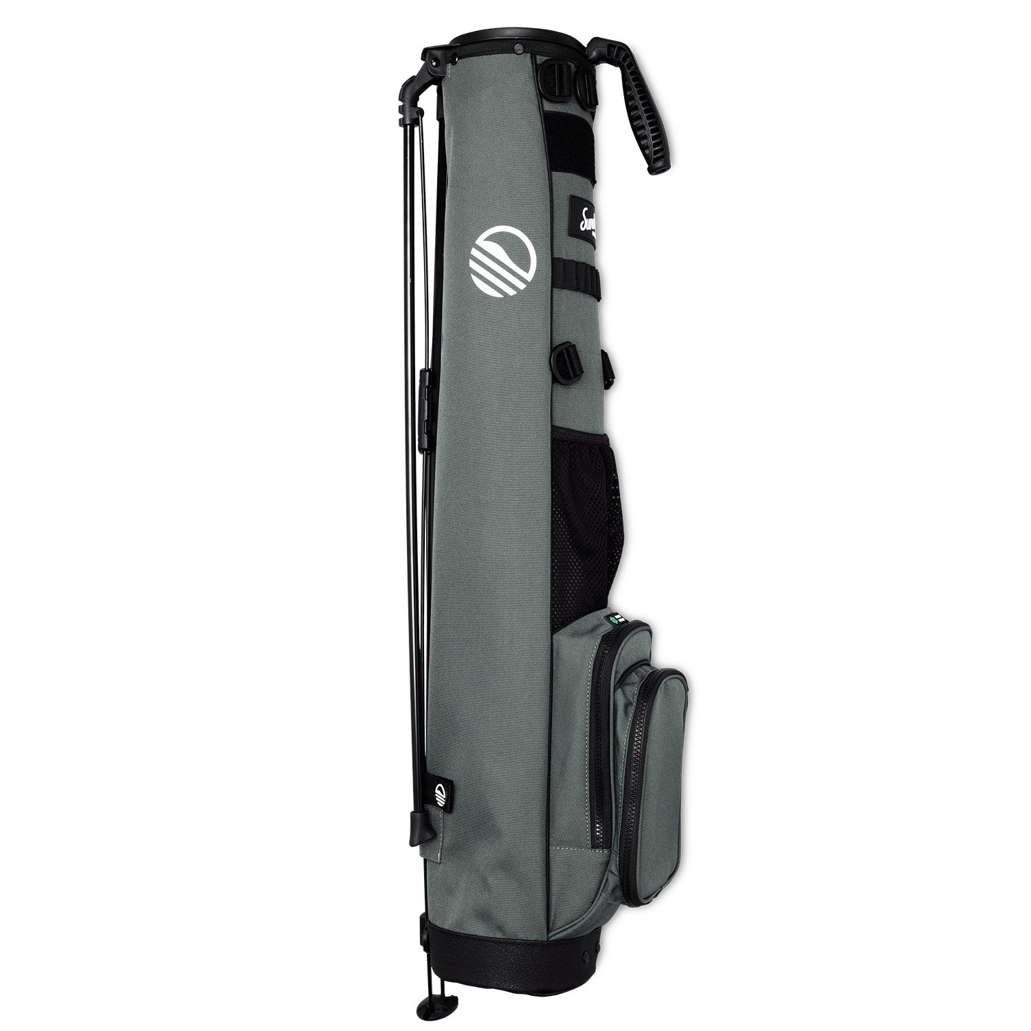 Side view of the hip panel on Loma XL golf bag in midnight green