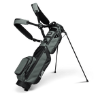 A full front shot of standing Loma XL golf bag in midnight green with double strap