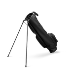 A full shot of standing Loma XL S-Class golf bag in black vegan leather facing backward