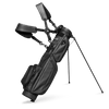 A full front shot of standing Loma S-Class golf bag in black vegan leather with double strap