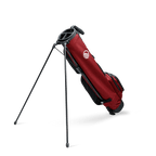 A full shot of standing Loma XL golf bag in deep red burgundy facing backward