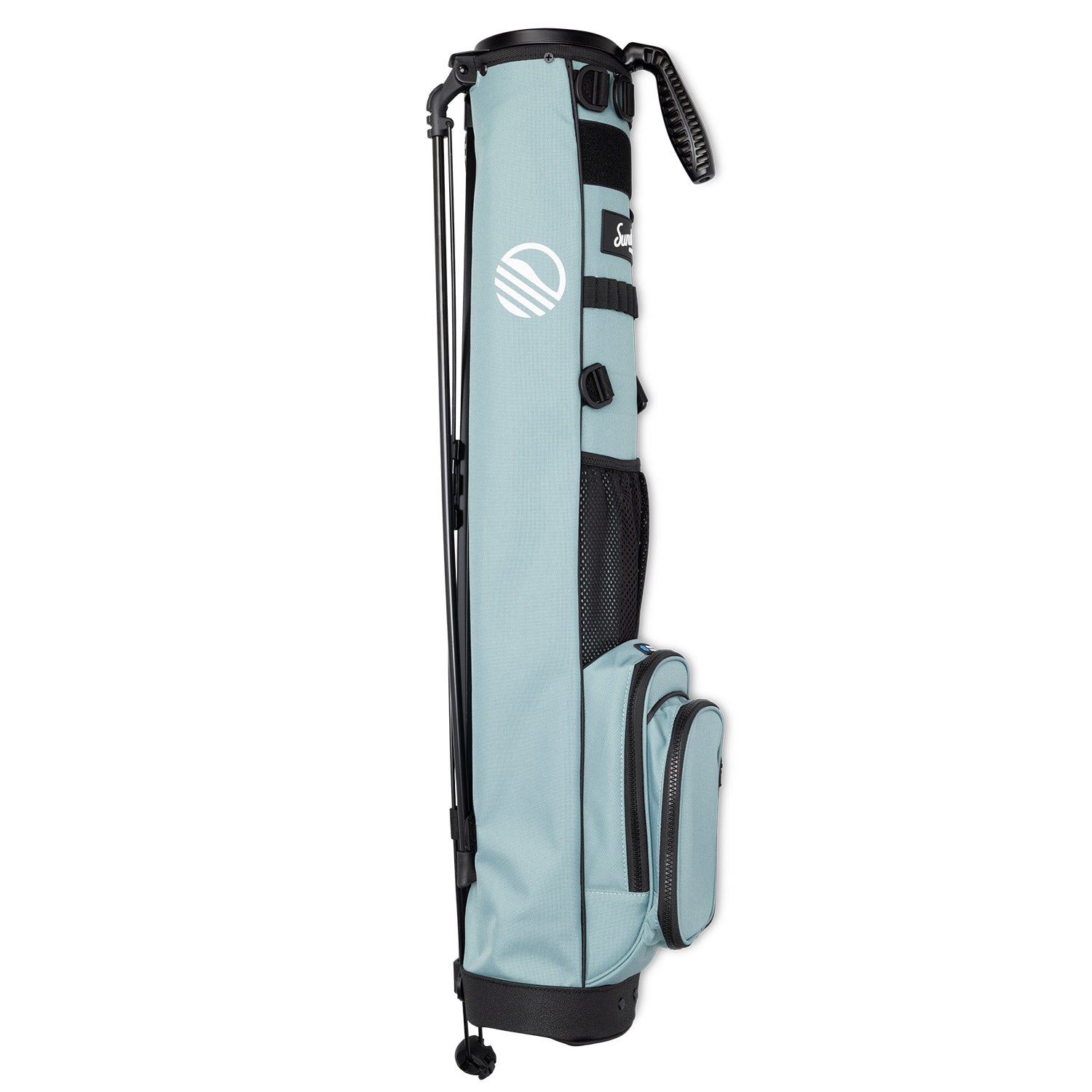 Side view of the hip panel on Loma XL golf bag in seafoam green
