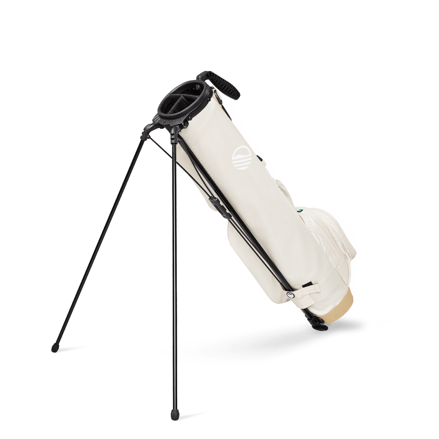 A full shot of standing Loma XL golf bag in toasted almond facing backward